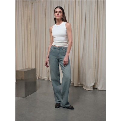 Актуальная коллекция CONTE CON-830 Синие джинсы straight ULTRA-LONG с эффектом зелёного тинта