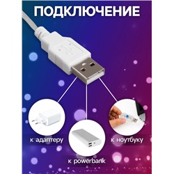 Гирлянда «Нить» 2 м роса, IP20, серебристая нить, 20 LED, свечение мульти (RGB), переливы, USB