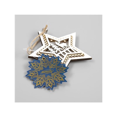 Ёлочная игрушка «Звезда с оленем», 10×10×2 см, 4 LED, от батареек, свечение тёплое белое