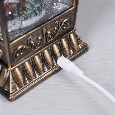 Светодиодная фигура «Фонарь с Дедом Морозом» 12×24×12 см, пластик, батарейки ААх3 (не в комплекте), USB, свечение тёплое белое