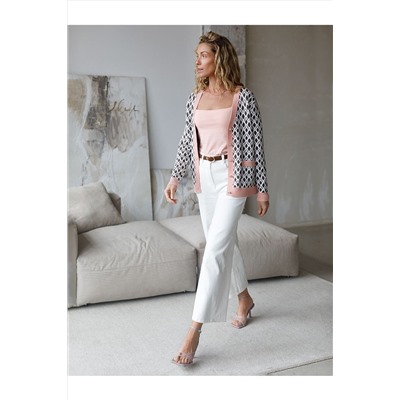 Кардиган с V-вырезом жаккардовой вязки с принтом ромб VILATTE, 1229070