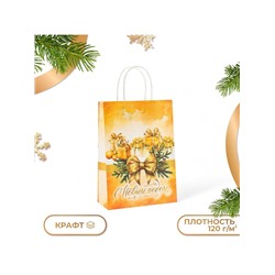 Пакет бумажный подарочный новогодний крафт «С Новым годом» 18×8×25 см