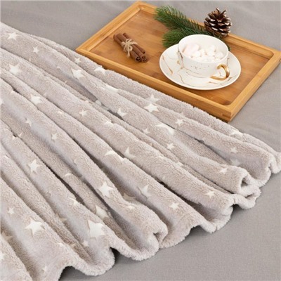 Плед светящийся в темноте «Этель. Звезды», 150×200 см, корал-флис, серый