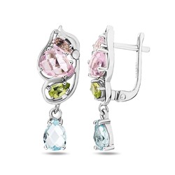 Серьги, морганит , перидот , топаз, Мика