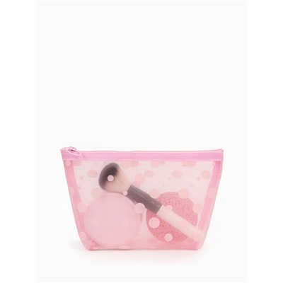 Косметичка DOTs, с рисунком, сетка, на молнии, розовая