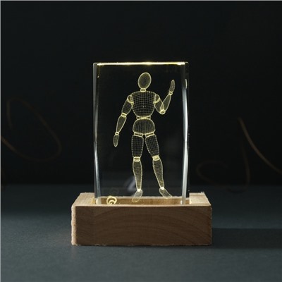 Фигурка светящаяся стекло «Прямоугольник. Шарнирный человек», подставка дерево, USB, 7×7×10