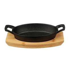 Сковорода мини 15х9.8см чугун на подставке из бамбука овальная, SATOSHI