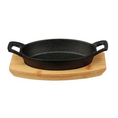 Сковорода мини 15х9.8см чугун на подставке из бамбука овальная, SATOSHI