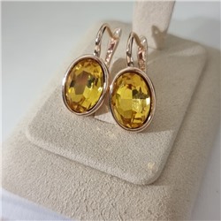 Серьги с кристаллом под Swarovski ювелирная бижутерия коллекция "Дубай" покрытие позолота, вставка: стекло, цвет: желтый, арт.414.733