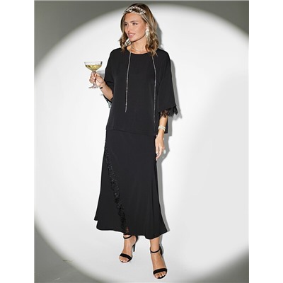 Блузка свободная из креп-шифона с кружевом