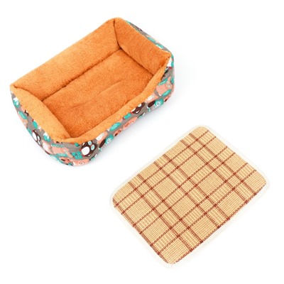 Лежанка для животных + ротанговый коврик, 45×30×15 см, бежево-серая