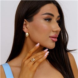 Комплект ювелирной бижутерии коллекция "Дубай",серьги и кольцо покрытие позолота с алмазной гранью, р-р 18, 078, 214.492-18