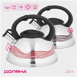 Чайник Доляна «Волна», 2.8 л, со свистком, с индикатором нагрева, фиксированная ручка, нержавеющая сталь