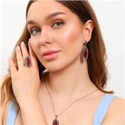 Крупный комплект ювелирной бижутерии с камнем серьги, кулон и кольцо 20 р, покрытие: посеребрение, вставка: фианиты и ювелирный пластик, цвет: графитовый и бордовый, арт.314.567-20