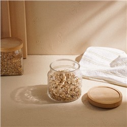 Банка для сыпучих SL Home «Валенсия», 1 л, 12×11.5 см, с деревянной крышкой, стекло, прозрачная