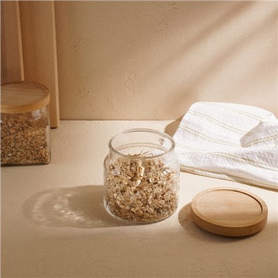 Банка для сыпучих SL Home «Валенсия», 1 л, 12×11.5 см, с деревянной крышкой, стекло, прозрачная