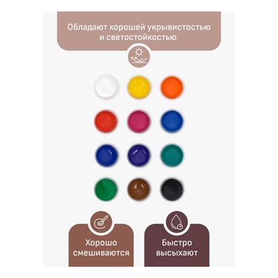 Набор акриловых красок 12цв 20 мл "Хобби" декоративные 3012198 Гамма