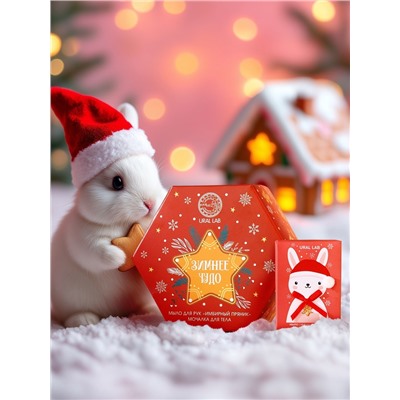 Новогодний подарочный набор косметики «Зимнее чудо»: мыло для рук кусковое 100 г и мочалка для тела, URAL LAB