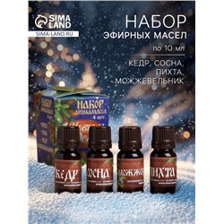 Новогодний набор эфирных масел «С новым годом! С легким паром!», кедр, сосна, можжевельник, пихта, 4 шт. по 10 мл