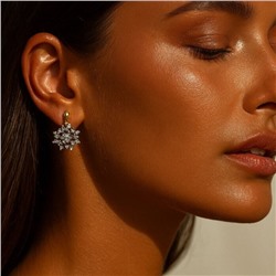 Серьги цветы ювелирная бижутерия Итальянское золото (покрытие желтое 14к),  вставка: фианиты, цвет: прозрачный, арт.313.436