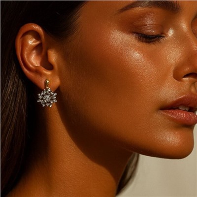 Серьги цветы ювелирная бижутерия Итальянское золото (покрытие желтое 14к),  вставка: фианиты, цвет: прозрачный, арт.313.436