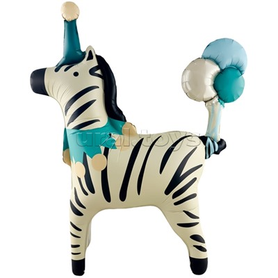 Шар 3D (43''/109 см) Фигура, Цирк, Зебра в колпачке, 1 шт. в уп.