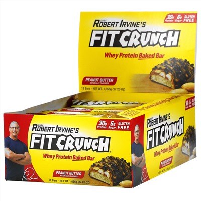 FITCRUNCH, батончик с термообработанным сывороточным протеином, арахисовой пастой и фруктовым джемом, 12 батончиков по 88 г (3,10 унции) каждый