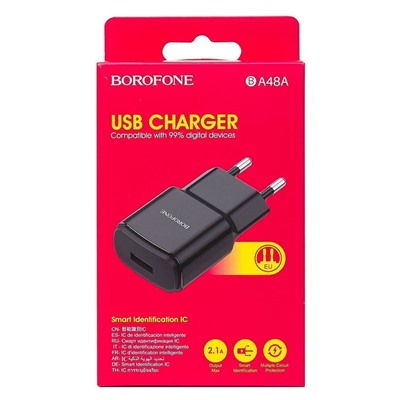 Адаптер Сетевой Borofone BA48A Orion USB 2,1A/10W (black)