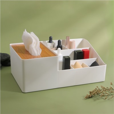 Органайзер для хранения «BAMBOO», 7 секций, 26.7×10×17 см, цвет белый/коричневый