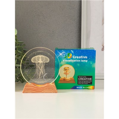 Световая фигурка стекло «Диск. Голограмма: Медуза», 5×LED, d=10 см, USB, 10×4×11.4 см