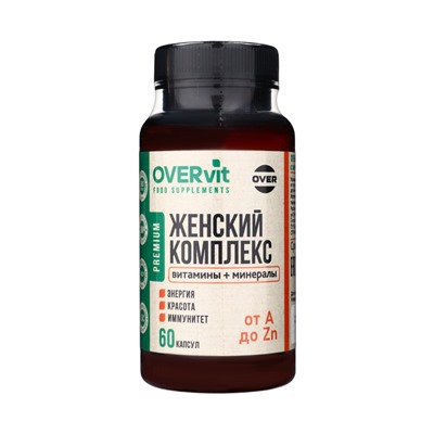 Женский комплекс OVER WOMEN OVERvit, витамины и минералы, 60 капсул