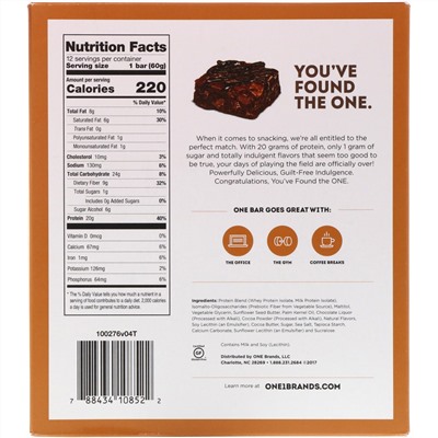 One Brands, ONE Bar, Chocolate Brownie, 12 Bars, 2.12 oz (60 g) Each