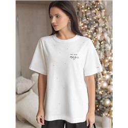 Удлиненная футболка over-size с  принтом стразами