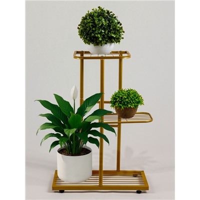 Подставка для цветов Greengo, 3 полки, 43×22×57 см, напольная, металл, цвет золотой