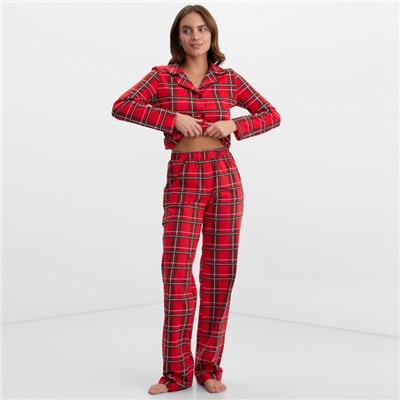Пижама новогодняя женская (рубашка, брюки) KAFTAN «Клетка», размер 40-42