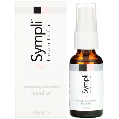 Sympli Beautiful, осветляющее масло для лица с антиоксидантами, маслами арганы, марулы, шиповника и апельсина, 30 мл (1 жидк. унция)