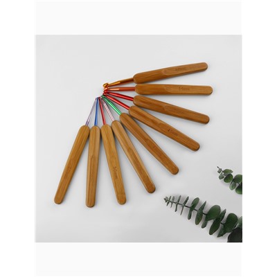 Набор крючков для вязания, с бамбуковыми ручками, d=2-6 мм, 13.5 см, 9 шт.