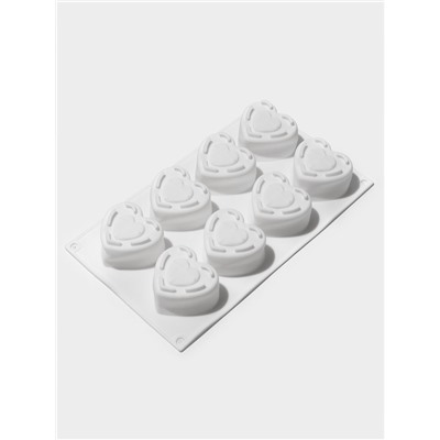 Форма для муссовых десертов Доляна «Сердце», силикон, 29×17×4.3 см, 8 ячеек (5.5×6.2×3.5 см), белая