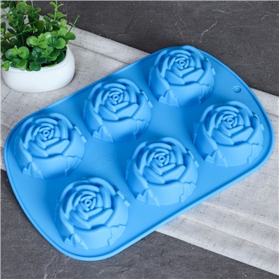 Форма для выпечки 6 ячеек силиконовая Цветы Роза 6,5х3,5 см / HL-058 / уп 200/ 0,105/ 25*16,5*3,5