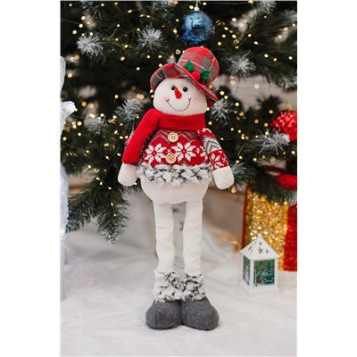 Игрушка новогодняя с выдвижными ногами Снеговик в шляпе с ягодой серо-красный