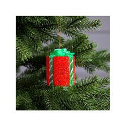 Елочная игрушка светодиодная «Подарок красный» 7.5 см, пластик, батарейки AG13×3 (в комплекте), свечение белое