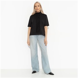 Водолазка комбинированная с кружевом, Фирменное приветствие (черная, со вставкой)