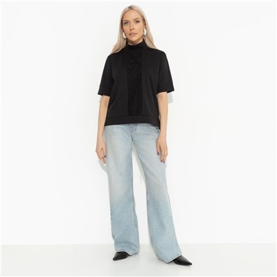 Водолазка комбинированная с кружевом, Фирменное приветствие (черная, со вставкой)