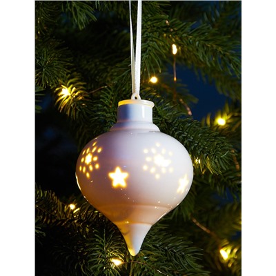 Ёлочный шар с подсветкой «Снежный», 10.7×8.5×8.5 см, 1 LED, керамика, от батареек LR44×3, керамика, свечение тёплое белое