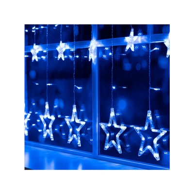 Гирлянда «Бахрома» 2.4×0.9 м с насадками «Звёзды», IP20, прозрачная нить, 138 LED, свечение синее, 8 режимов, 220 В