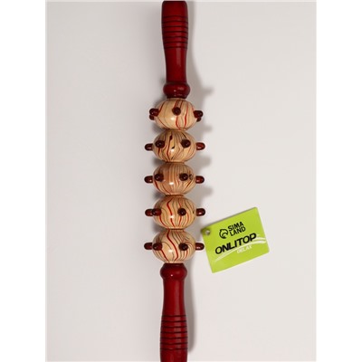 УЦЕНКА Массажёр «Скалка», универсальный, 36.5×5.8 см, 5 шаров с шипами, деревянный