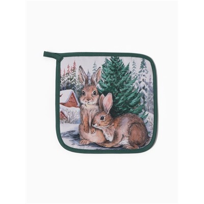 Набор кухонный «Этель. Новогодний лес», варежка-прихватка 20×28 см, прихватка 19×19 см