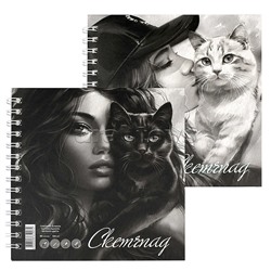 Альбом для рисования 80л. (Скетчпад) "Девушка с котом" 100 г/м², тв. переплет на гребне