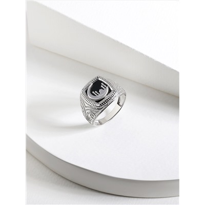 Мусульманское кольцо из серебра с плавленым кварцем родированное К-3000р