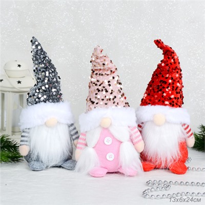 Новогоднее украшение Гном 13x6x24 см / B117 /уп 75/ (Розовый)
